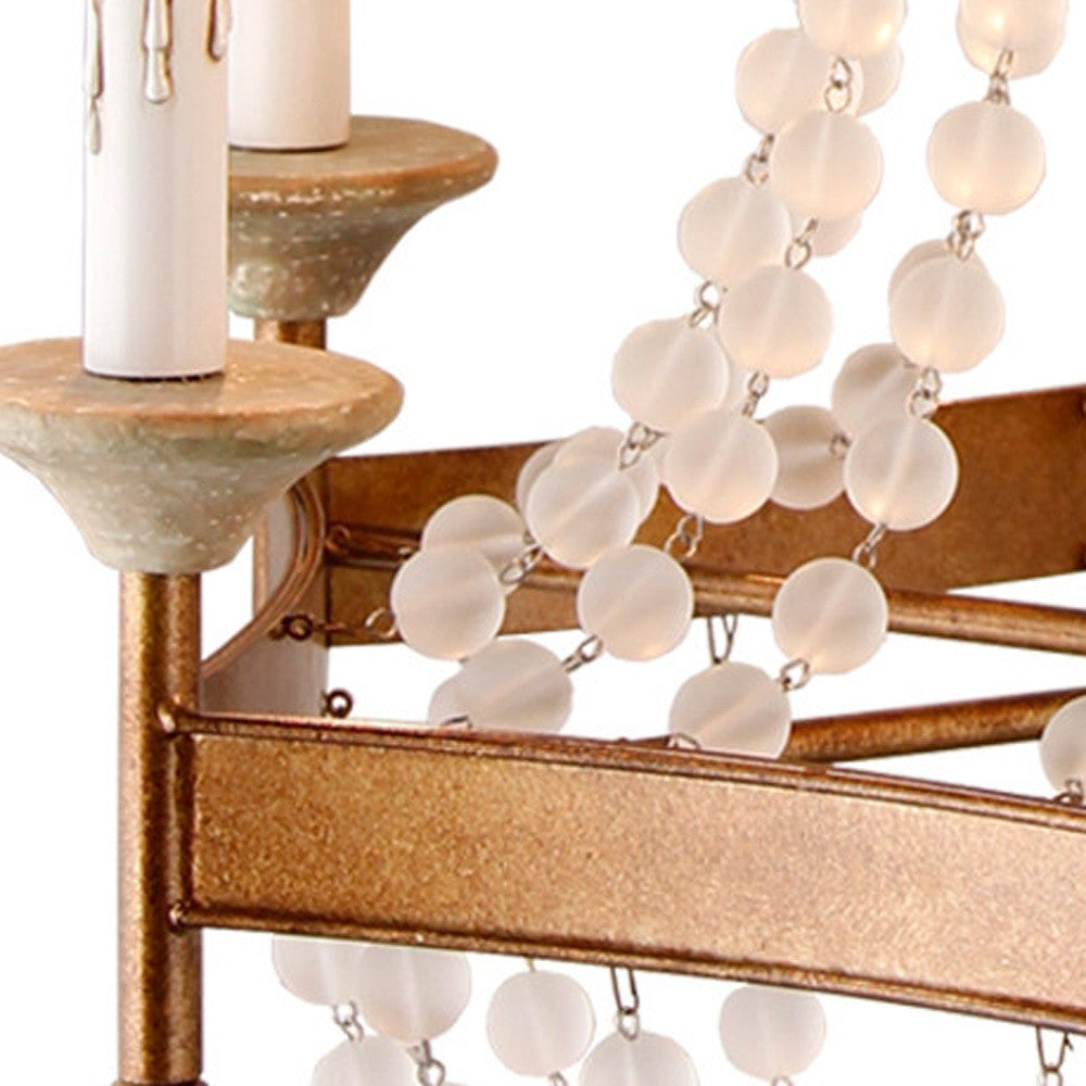 Gold & White Candle Style 6 Light Frosted Glass Chandelier