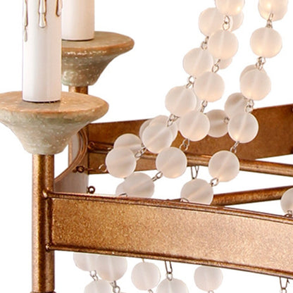 Gold & White Candle Style 6 Light Frosted Glass Chandelier