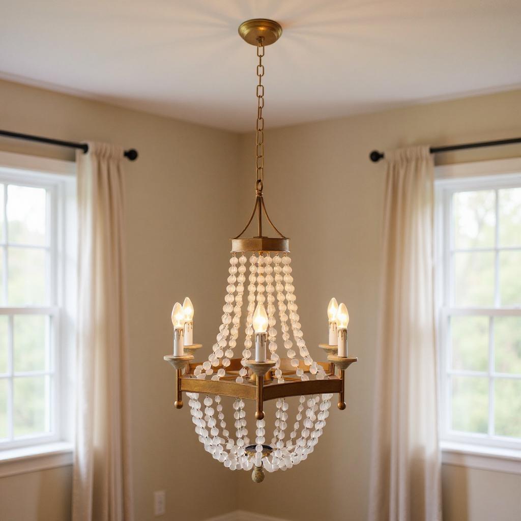 Gold & White Candle Style 6 Light Frosted Glass Chandelier