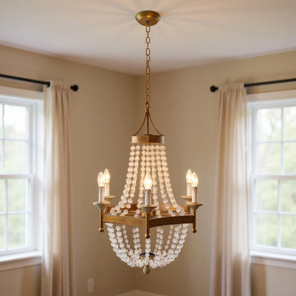 Gold & White Candle Style 6 Light Frosted Glass Chandelier
