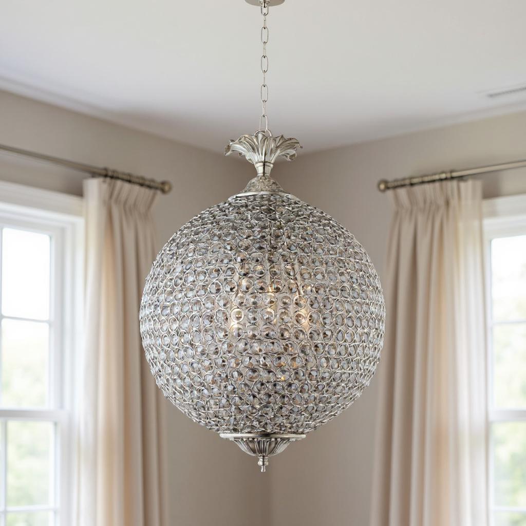 Silver Unique Statement 3 Light Crystal Glass Chandelier w/ Clear Shades