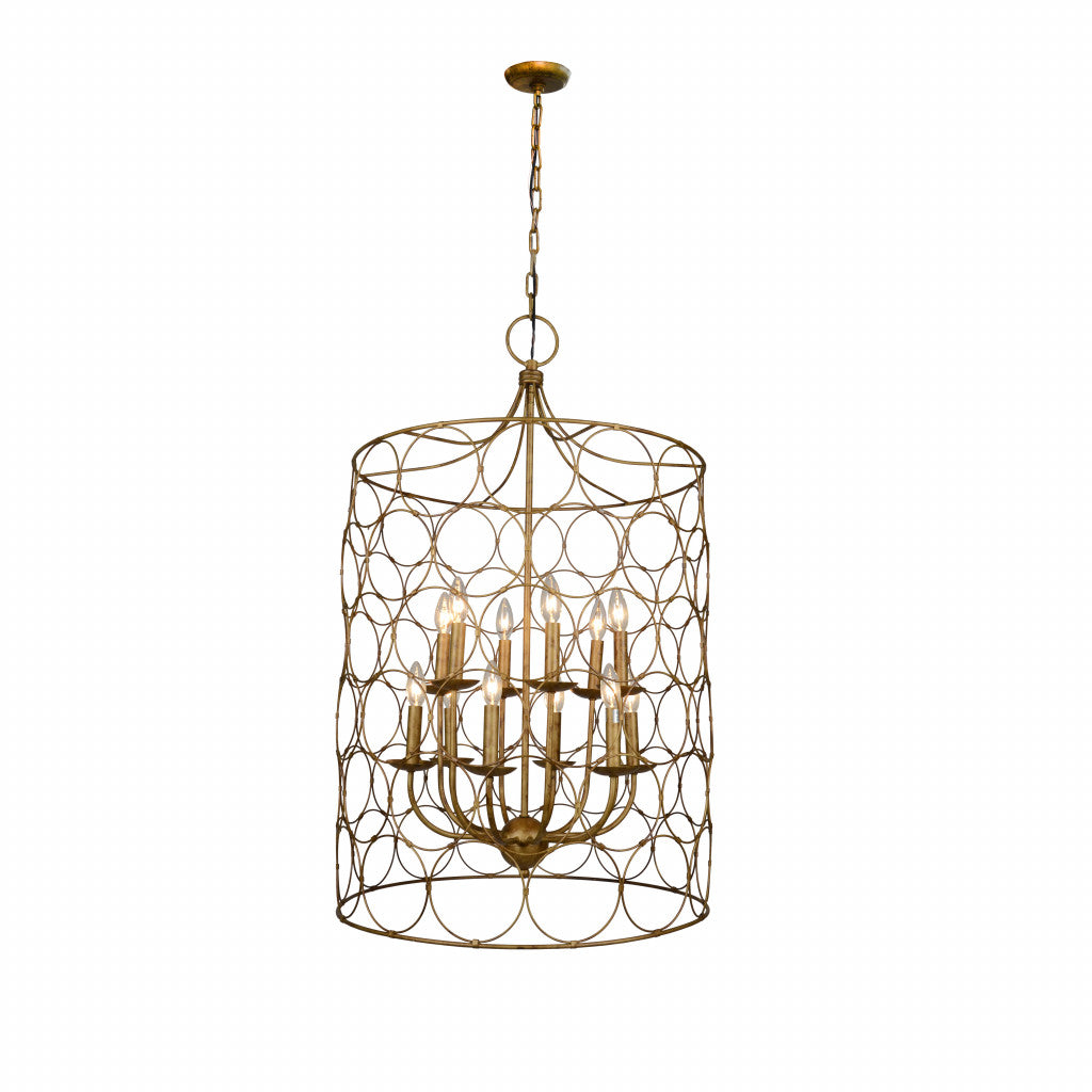 Gold Candle Style 12 Light Chandelier w/ Shades