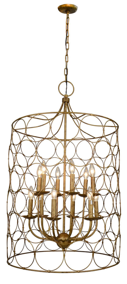 Gold Candle Style 12 Light Chandelier w/ Shades
