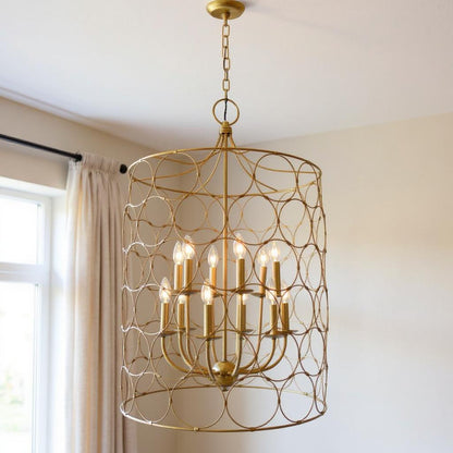 Gold Candle Style 12 Light Chandelier w/ Shades