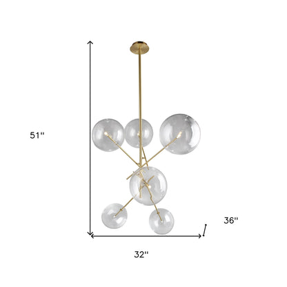 Antiqued Brass Sputnik 4 Light Chandelier w/ Clear Shades