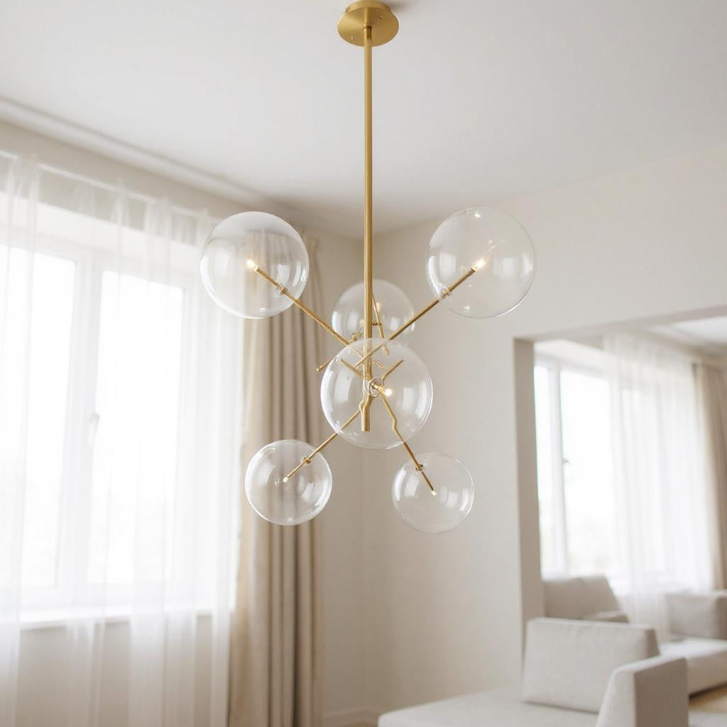 Antiqued Brass Sputnik 4 Light Chandelier w/ Clear Shades