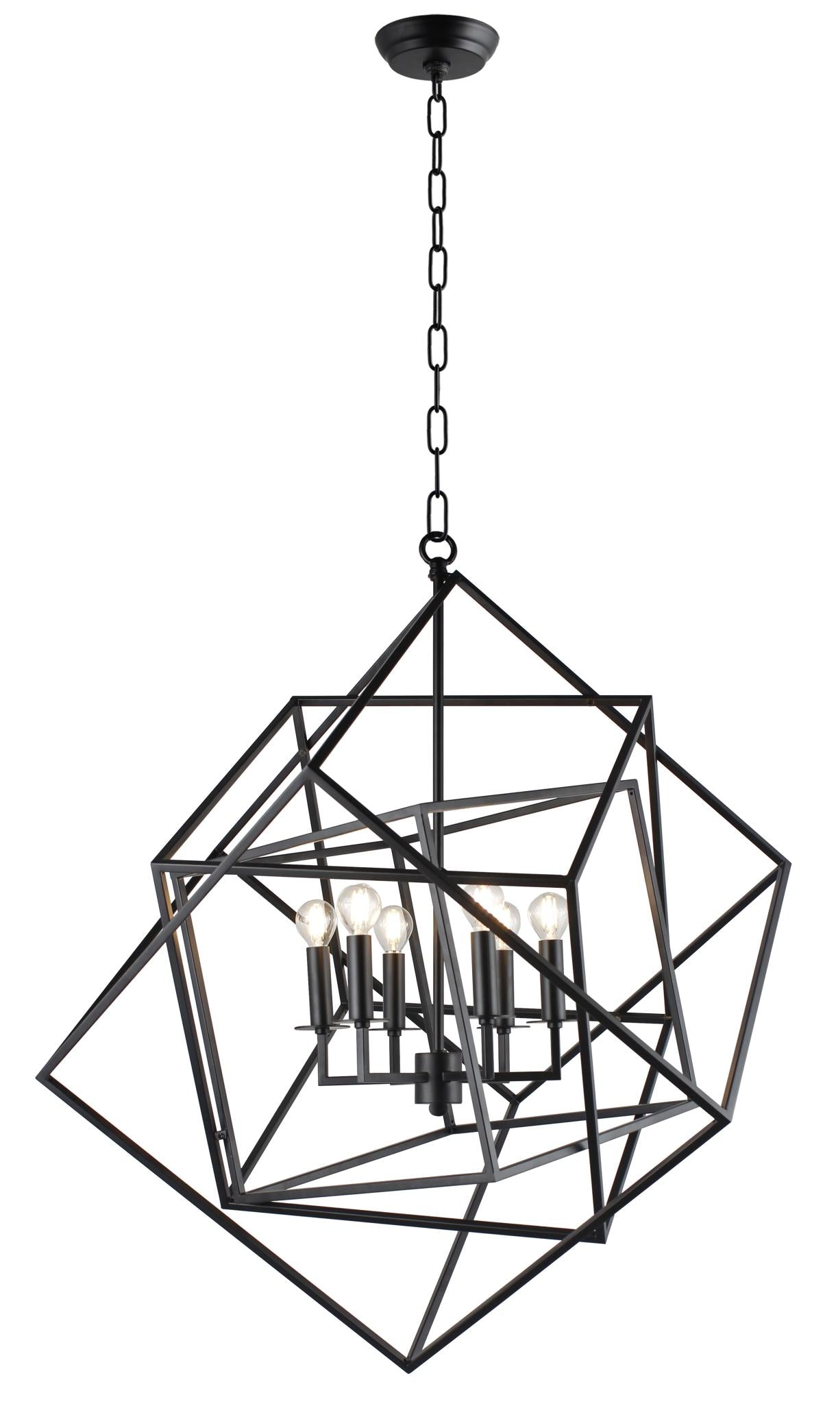 Black Unique Statement 6 Light Chandelier w/ Shades