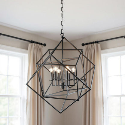 Black Unique Statement 6 Light Chandelier w/ Shades