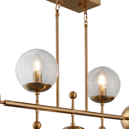 Brass Kitchen Island 5 Light Transparent Glass Chandelier w/ Clear Shades