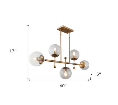 Brass Kitchen Island 5 Light Transparent Glass Chandelier w/ Clear Shades