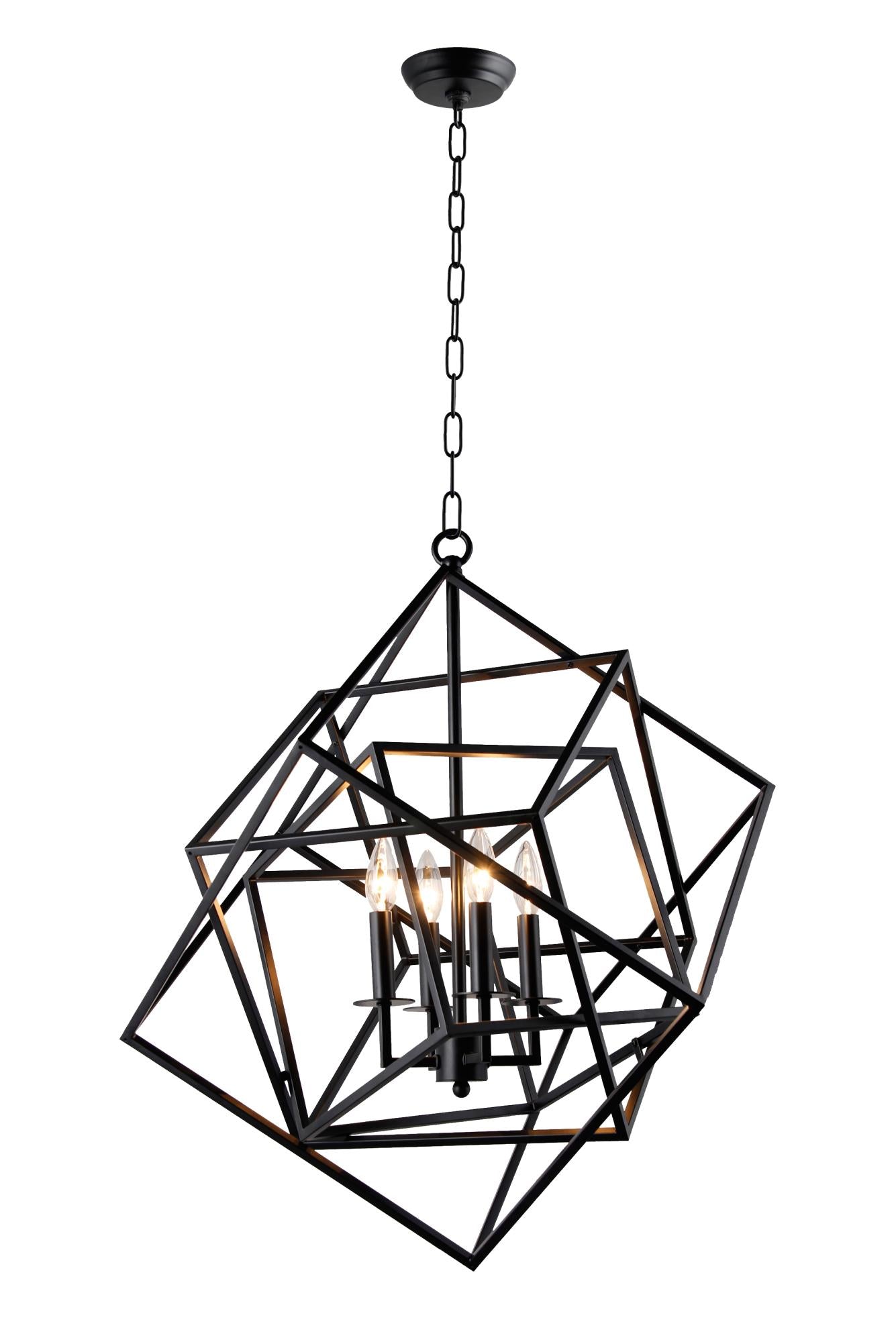 Black Unique Statement 4 Light Chandelier w/ Shades