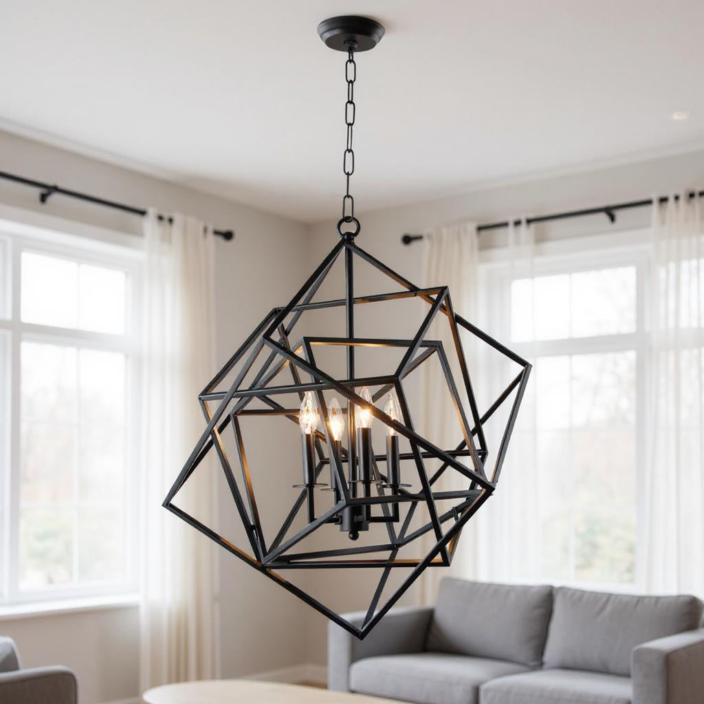 Black Unique Statement 4 Light Chandelier w/ Shades