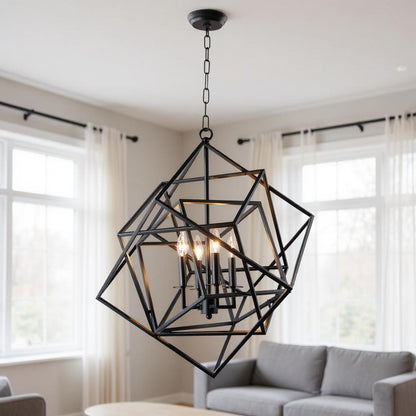 Black Unique Statement 4 Light Chandelier w/ Shades