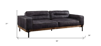 Ebony Top Grain Leather Sofa With Black Legs