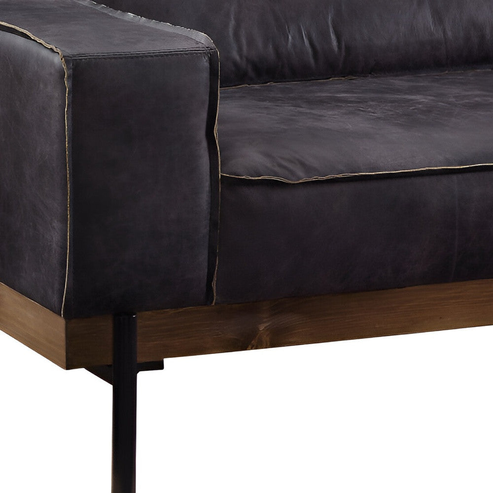 Ebony Top Grain Leather Sofa With Black Legs
