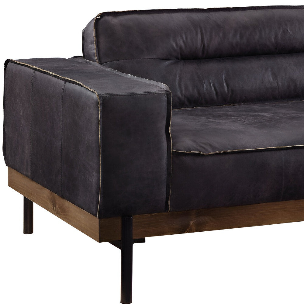 Ebony Top Grain Leather Sofa With Black Legs