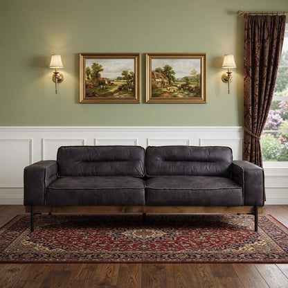 Ebony Top Grain Leather Sofa With Black Legs