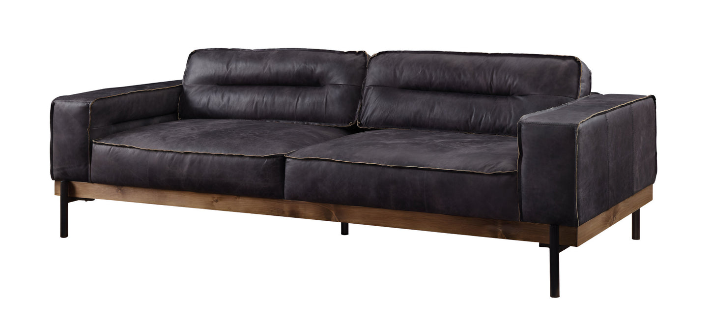 Ebony Top Grain Leather Sofa With Black Legs