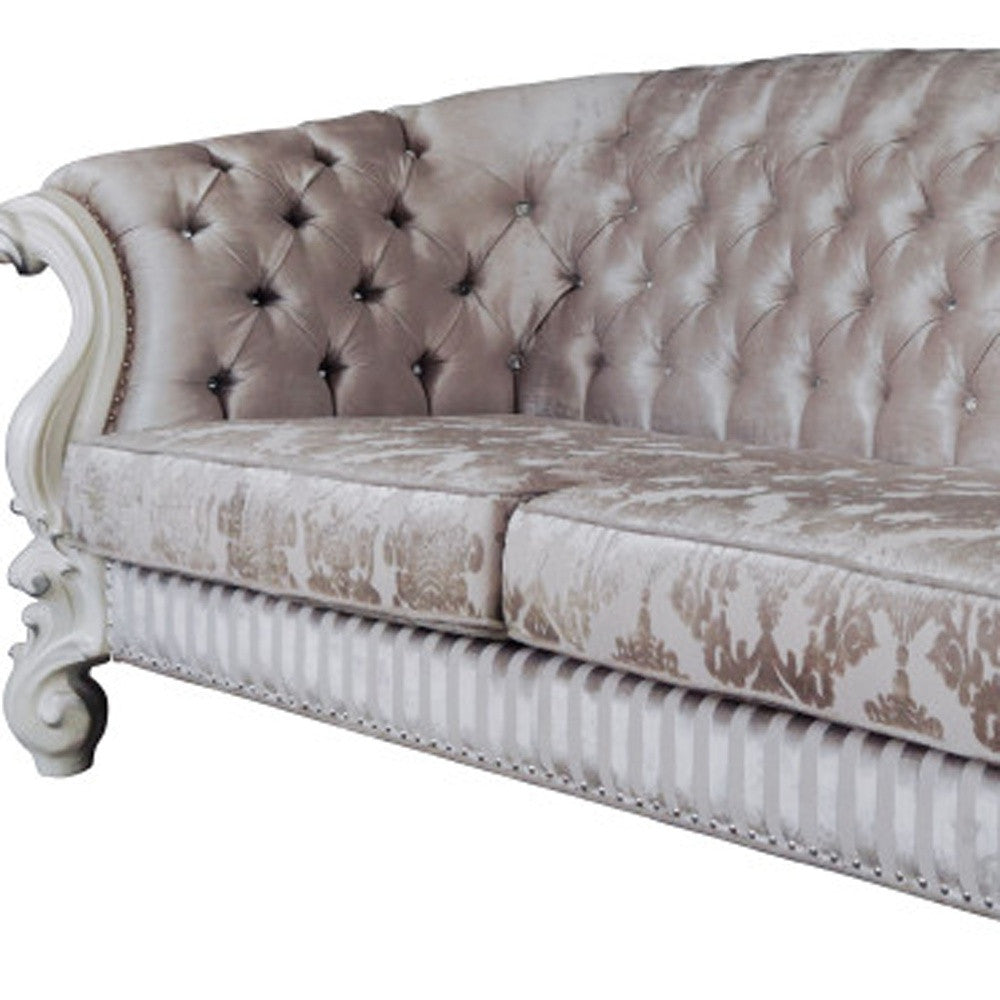 Ivory Velvet Damask Sofa & Toss Pillows With Bone Legs