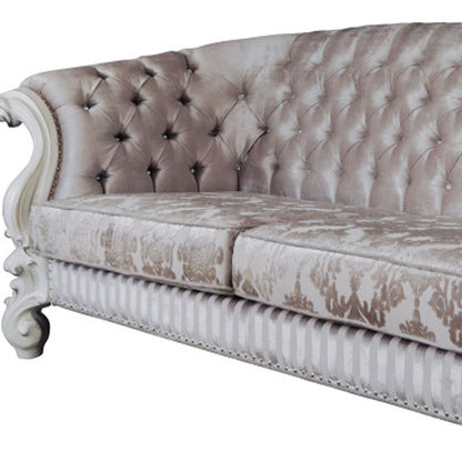 Ivory Velvet Damask Sofa & Toss Pillows With Bone Legs