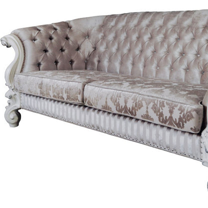 Ivory Velvet Damask Sofa & Toss Pillows With Bone Legs