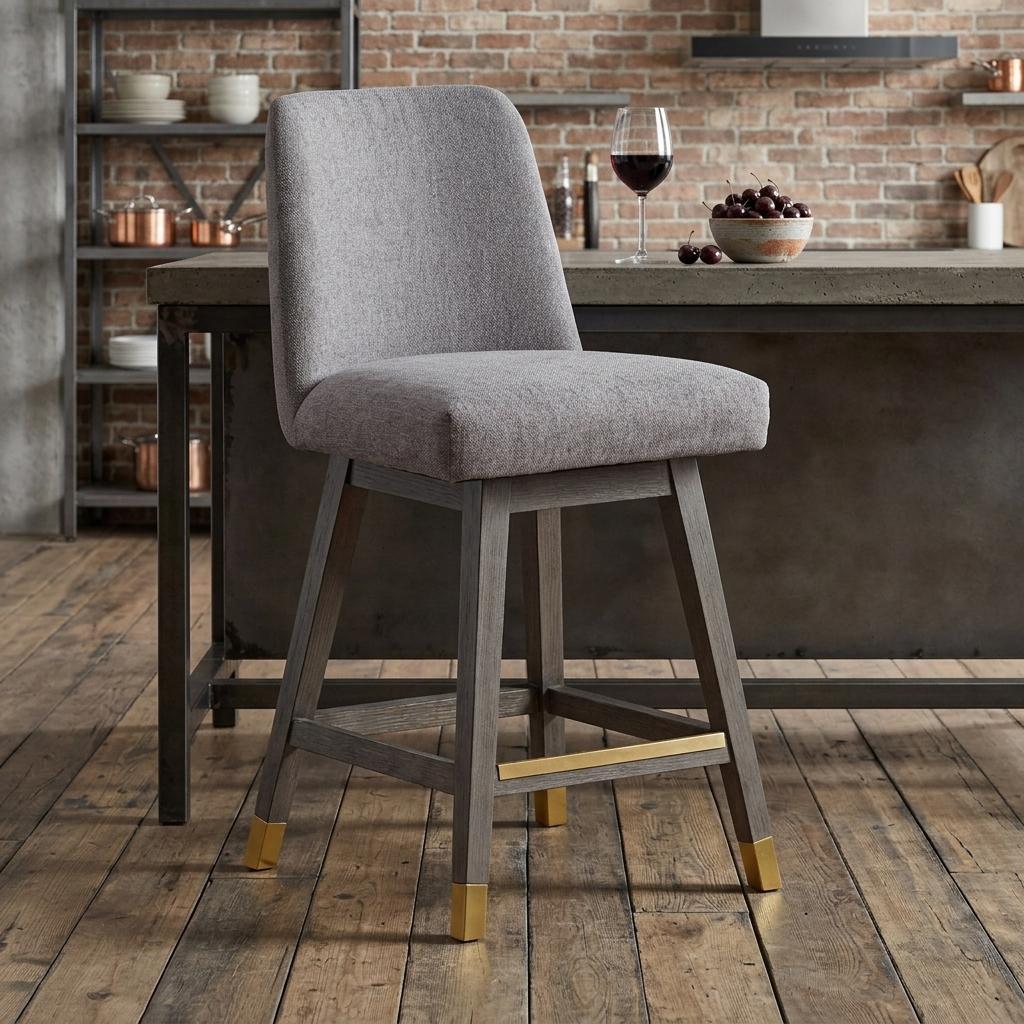 Taupe & Gray Solid Wood Counter Height Swivel Bar Chair