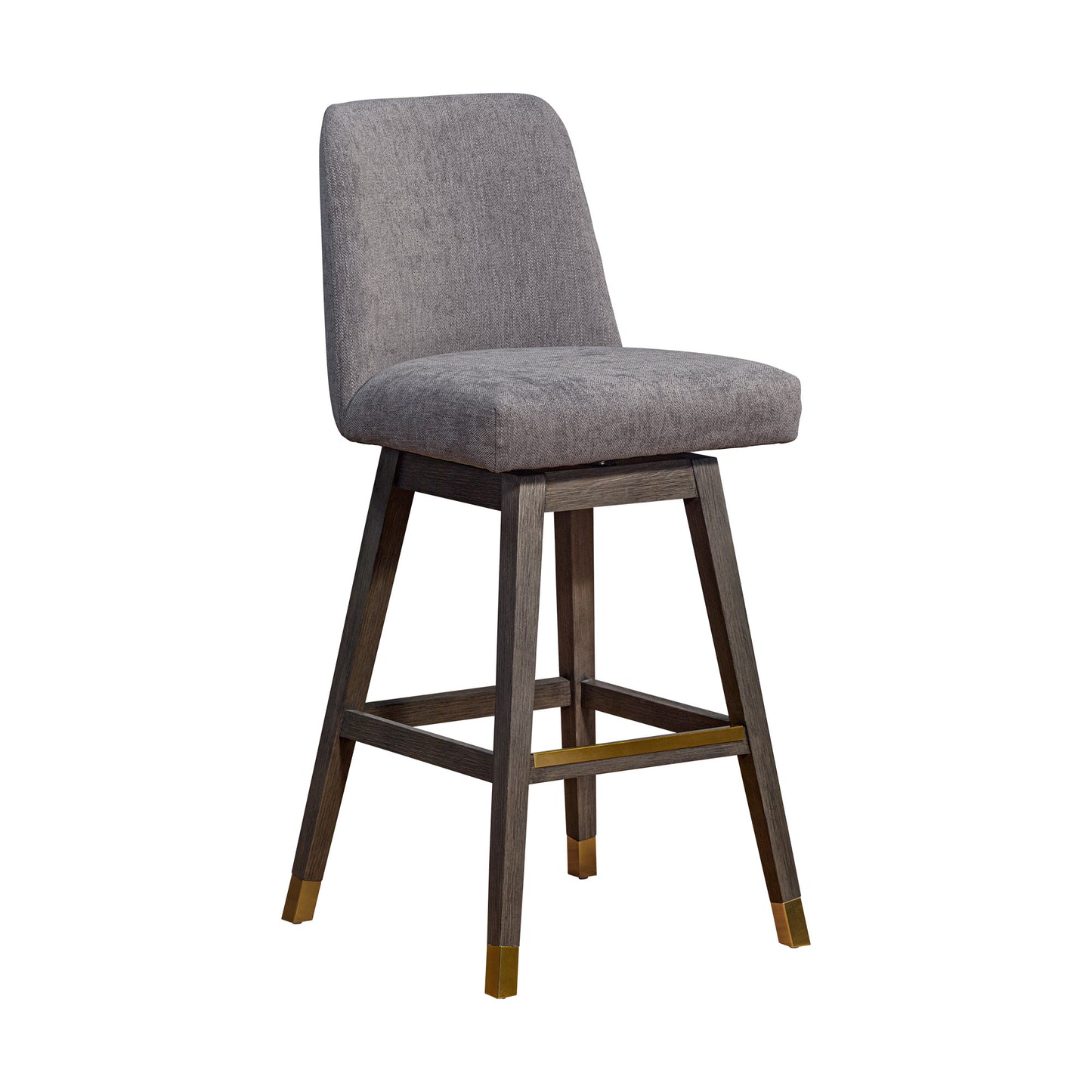 Gray & Brown Fabric & Solid Wood Swivel Bar Chair