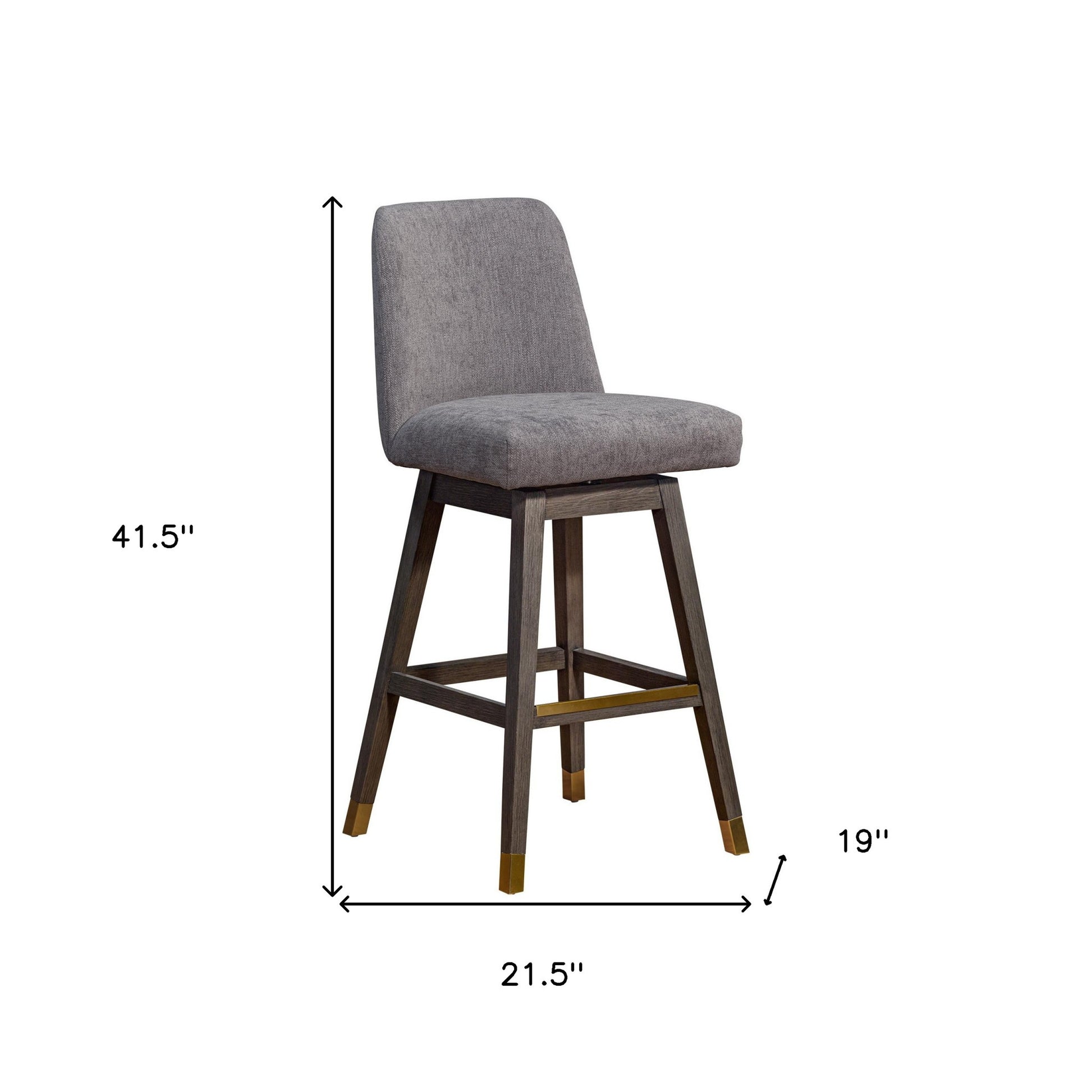 Gray & Brown Fabric & Solid Wood Swivel Bar Chair