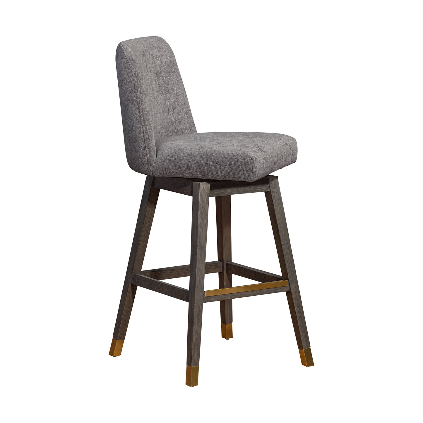 Gray & Brown Fabric & Solid Wood Swivel Bar Chair