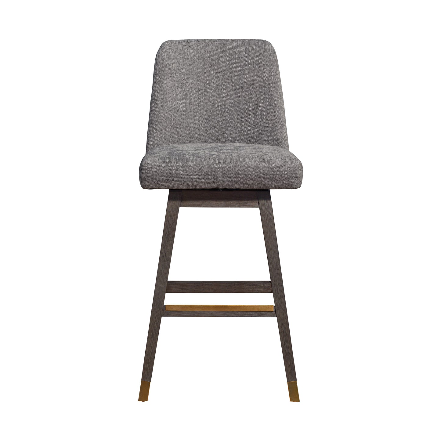 Gray & Brown Fabric & Solid Wood Swivel Bar Chair