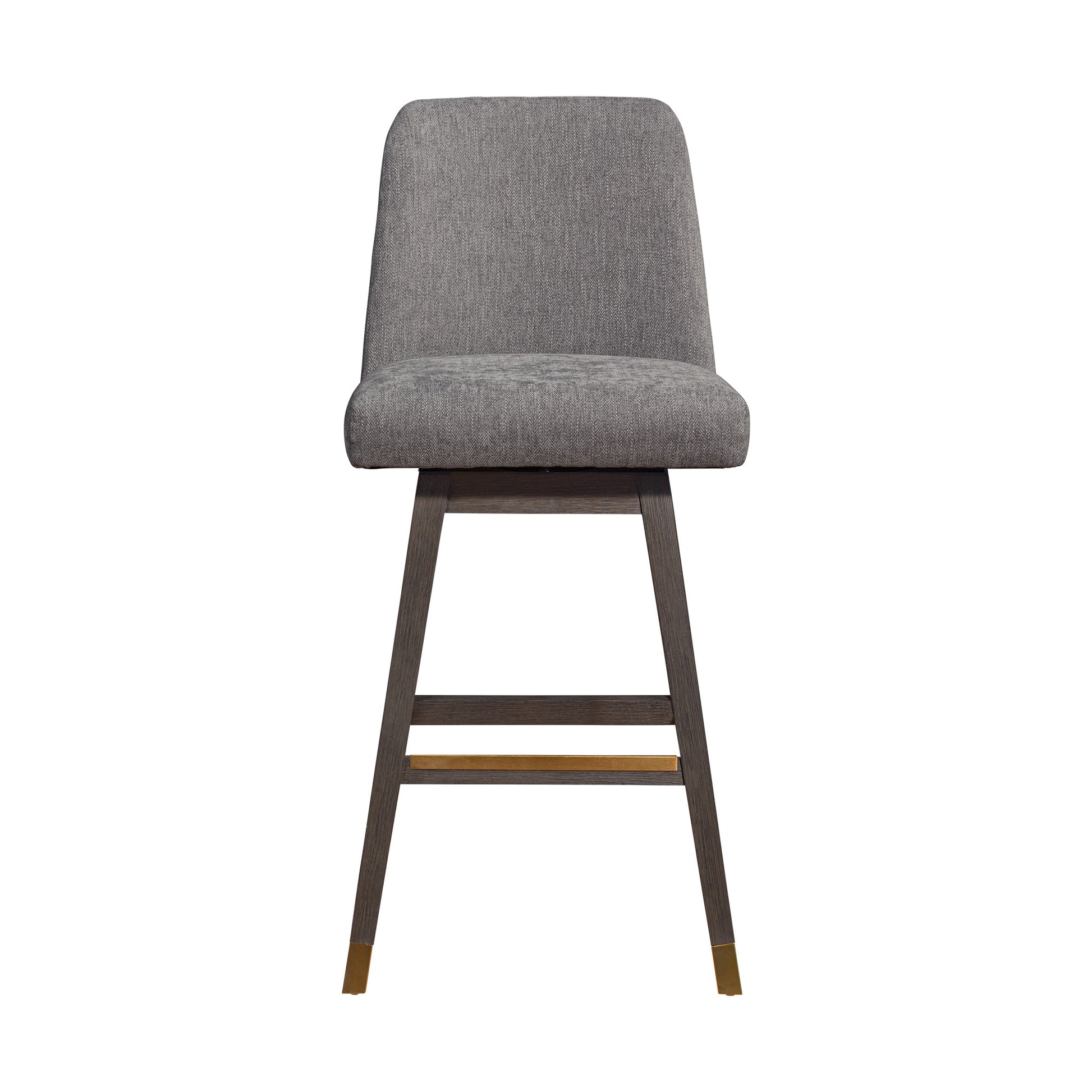 Gray & Brown Fabric & Solid Wood Swivel Bar Chair