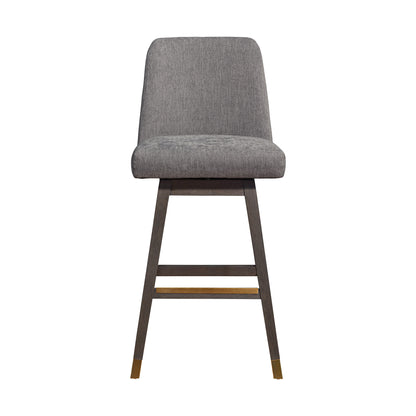 Gray & Brown Fabric & Solid Wood Swivel Bar Chair