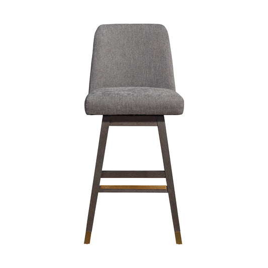 Gray & Brown Fabric & Solid Wood Swivel Bar Chair