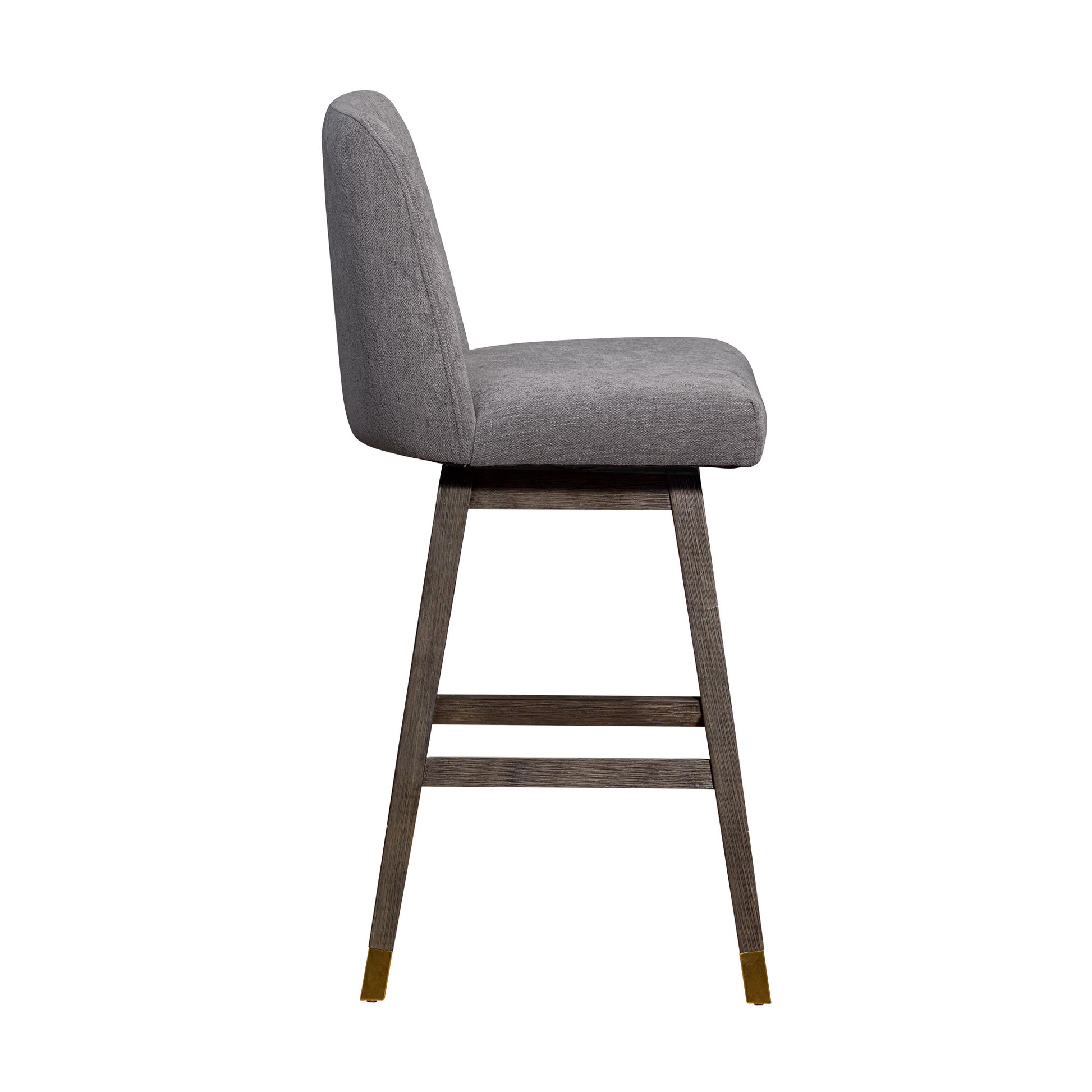 Gray & Brown Fabric & Solid Wood Swivel Bar Chair