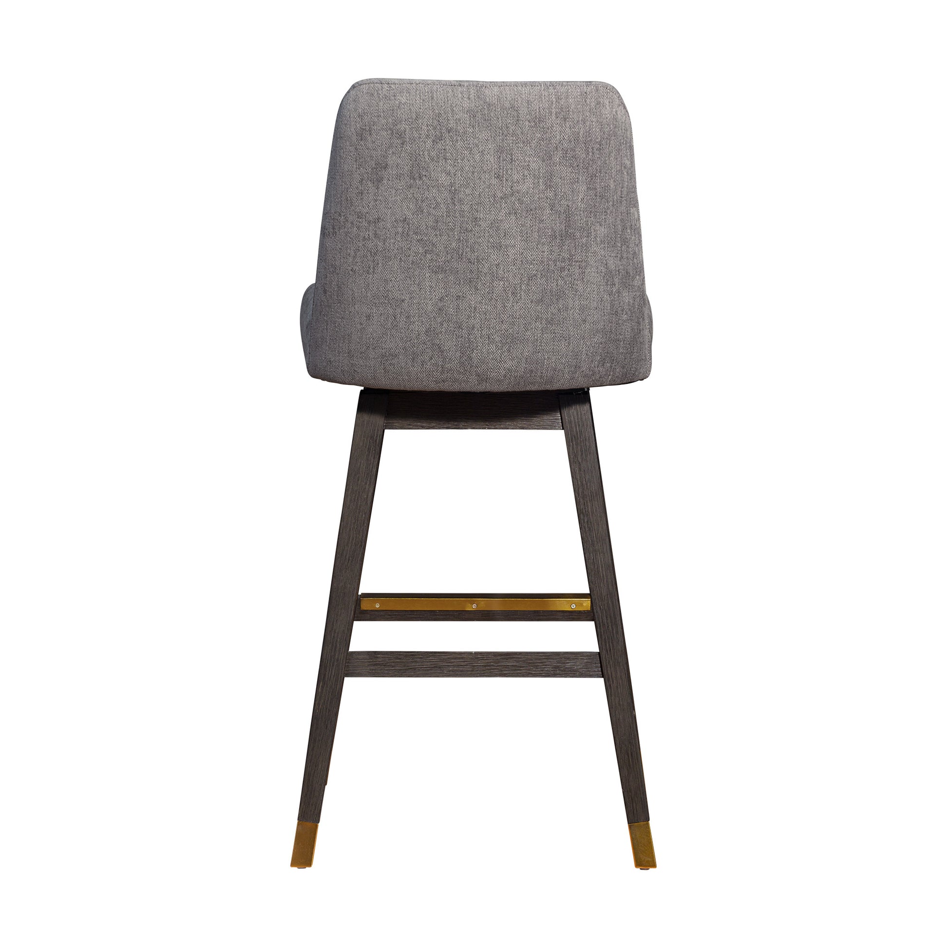 Gray & Brown Fabric & Solid Wood Swivel Bar Chair
