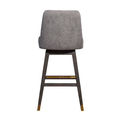 Gray & Brown Fabric & Solid Wood Swivel Bar Chair
