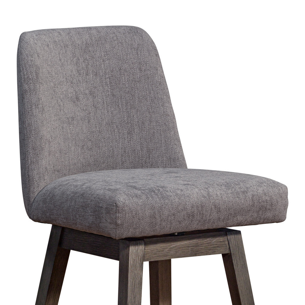 Gray & Brown Fabric & Solid Wood Swivel Bar Chair