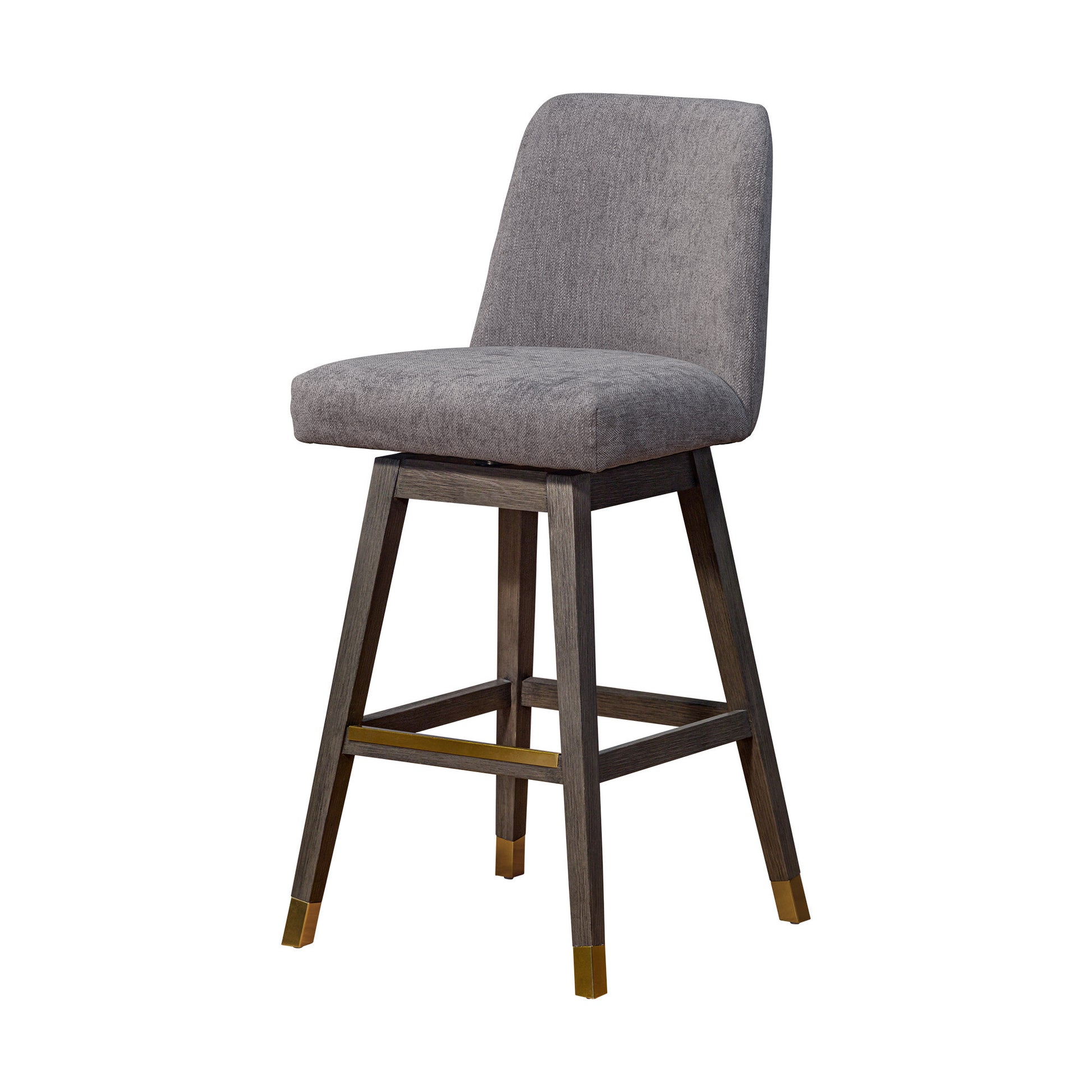 Gray & Brown Fabric & Solid Wood Swivel Bar Chair