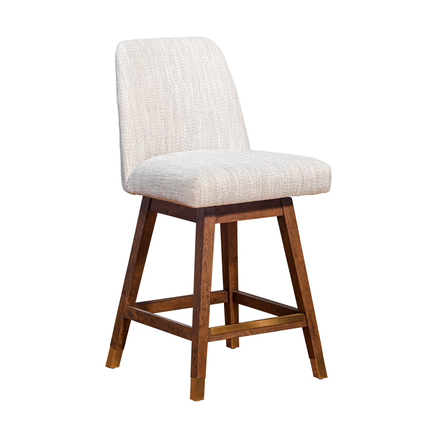 Beige & Brown Solid Wood Swivel Counter Height Bar Chair