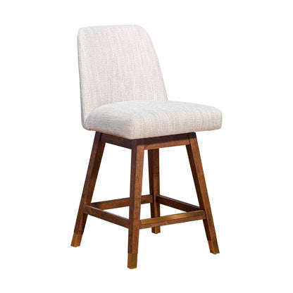 Beige & Brown Solid Wood Swivel Counter Height Bar Chair