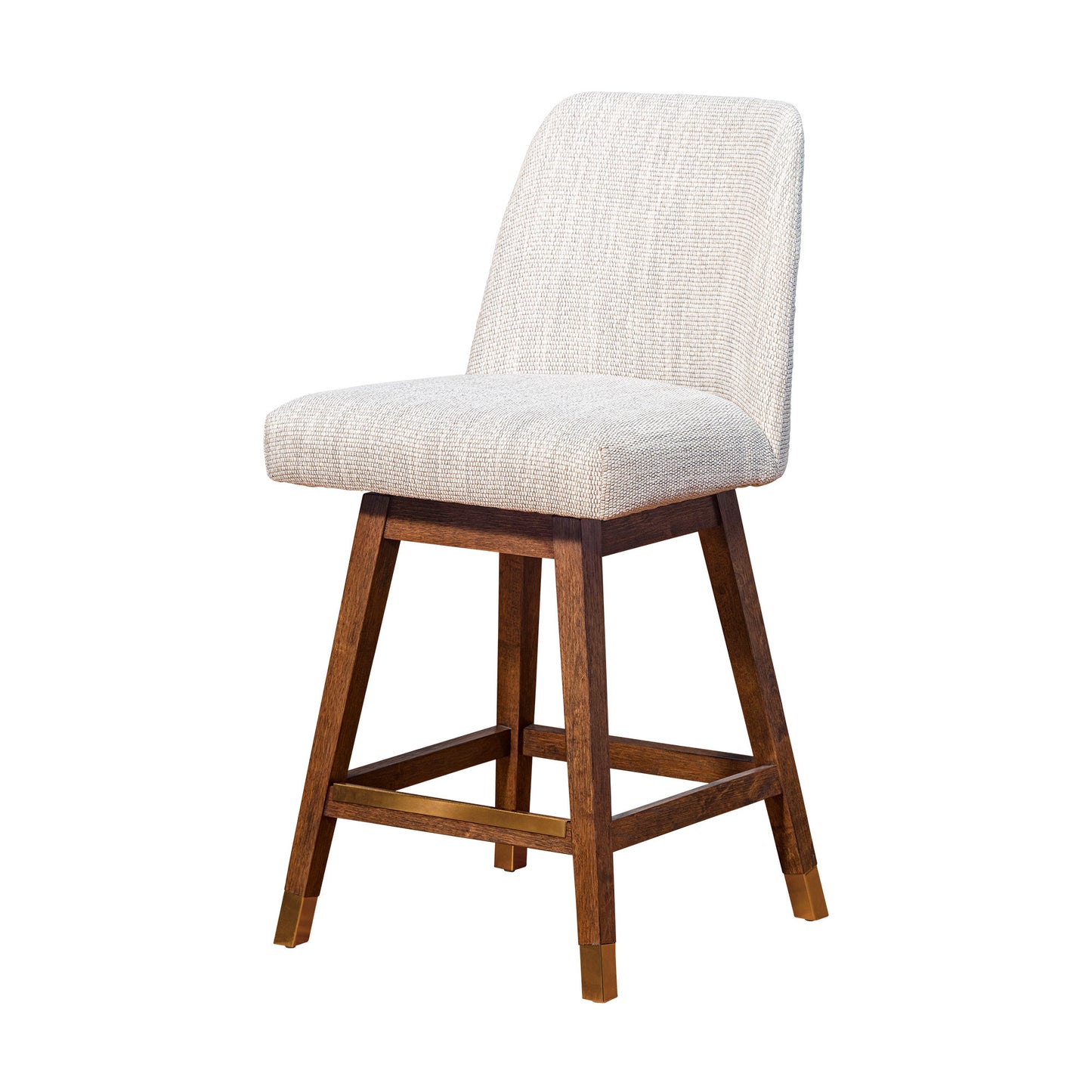 Beige & Brown Solid Wood Swivel Counter Height Bar Chair