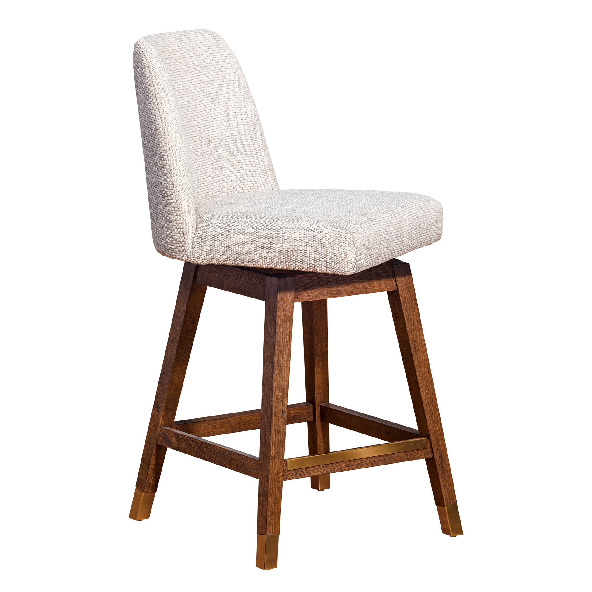 Beige & Brown Solid Wood Swivel Counter Height Bar Chair