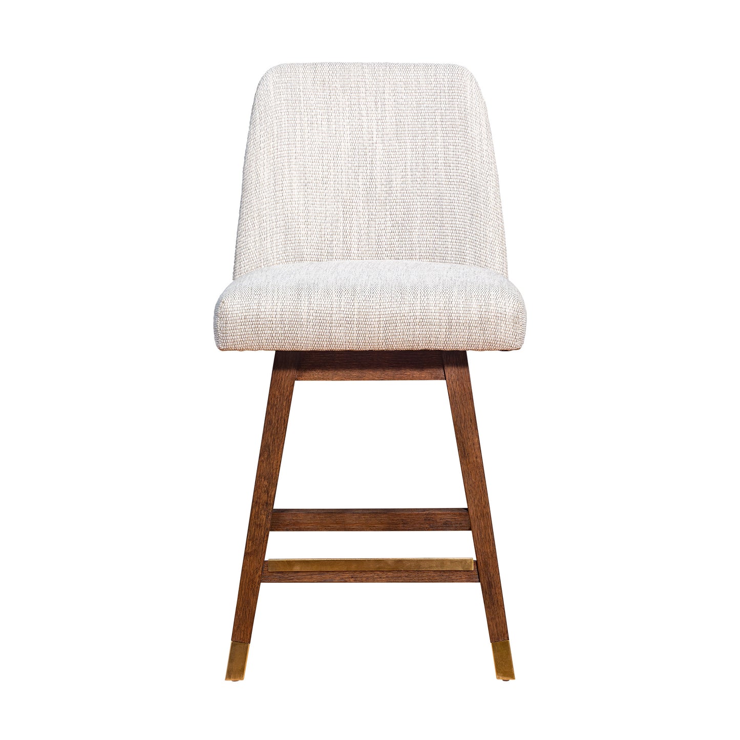 Beige & Brown Solid Wood Swivel Counter Height Bar Chair