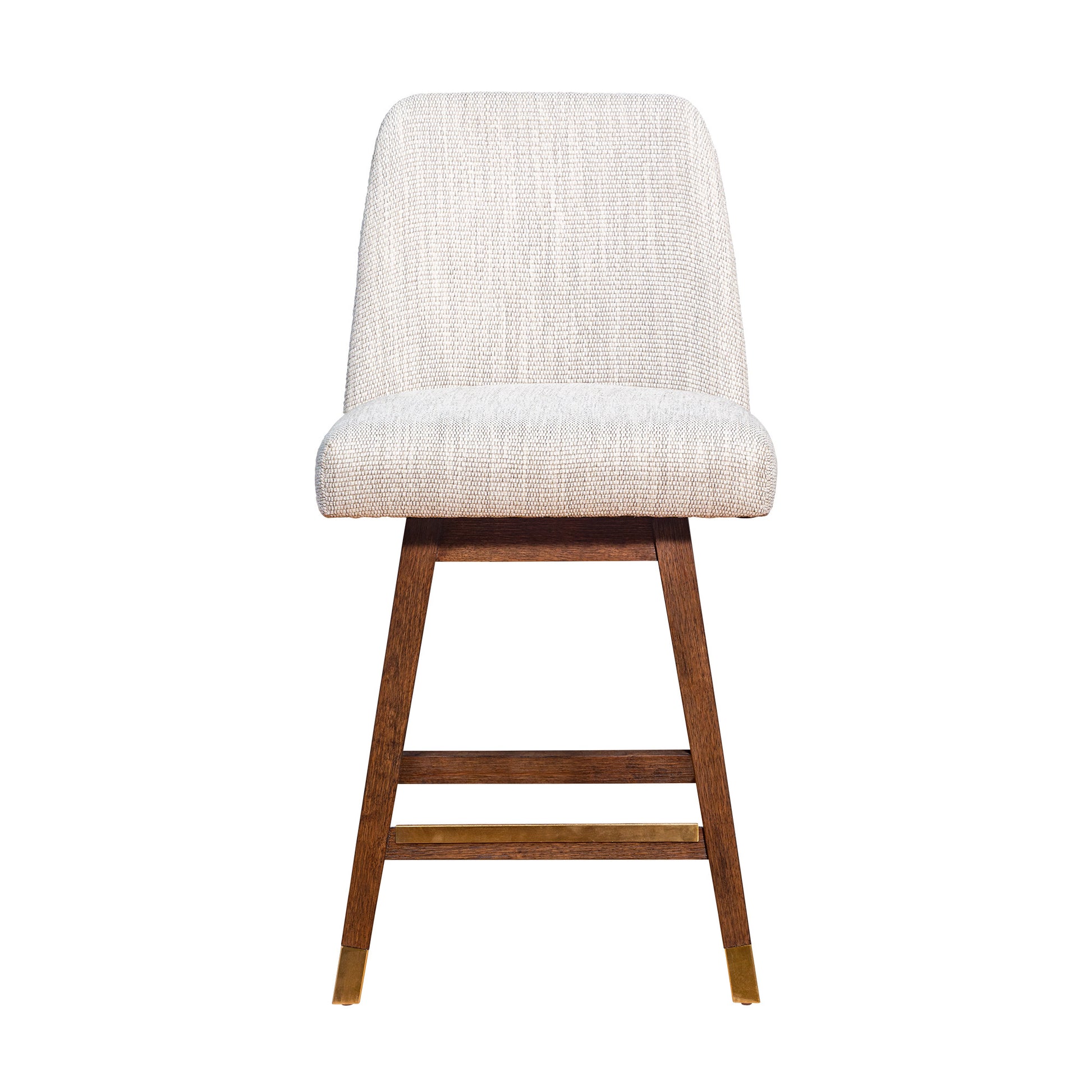 Beige & Brown Solid Wood Swivel Counter Height Bar Chair