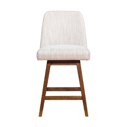 Beige & Brown Solid Wood Swivel Counter Height Bar Chair