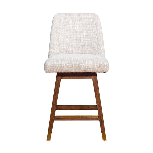 Beige & Brown Solid Wood Swivel Counter Height Bar Chair