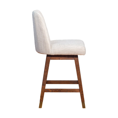 Beige & Brown Solid Wood Swivel Counter Height Bar Chair