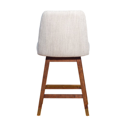 Beige & Brown Solid Wood Swivel Counter Height Bar Chair