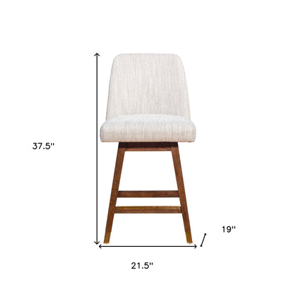 Beige & Brown Solid Wood Swivel Counter Height Bar Chair