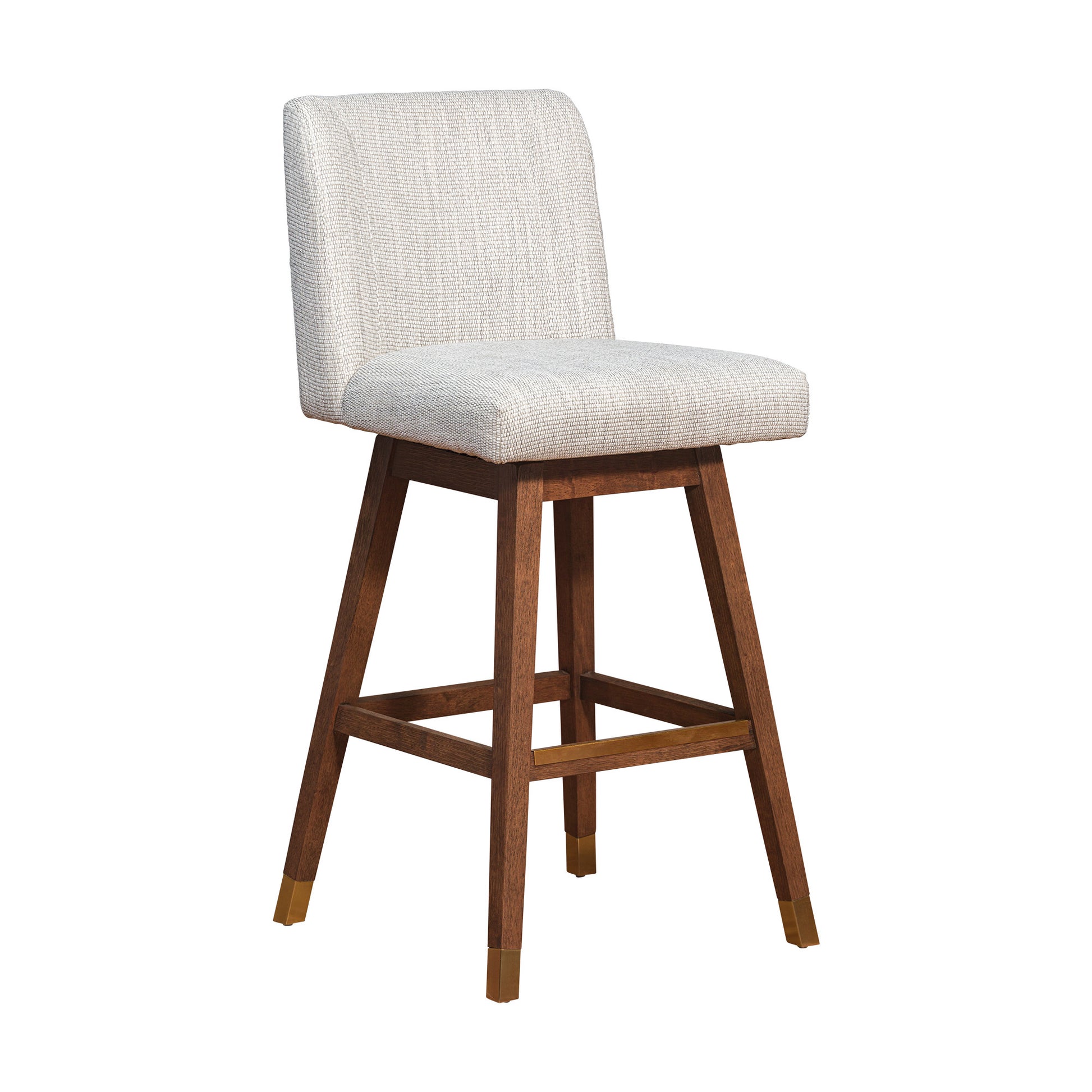 Beige & Wood Brown Solid Wood Bar Height Swivel Bar Chair